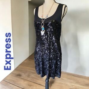 Express-NWT medium black sequined shift dress. Mesh upper. Gorgeous! New w/ tags